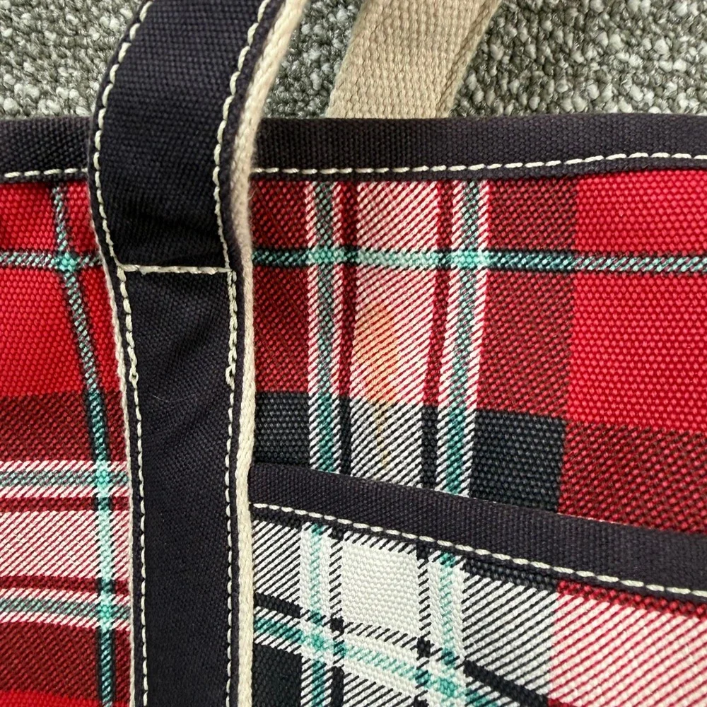 Lands' End Plaid Canvas Tote Bag Tartan Plaid Holiday Preppy Shopping Boat Tote